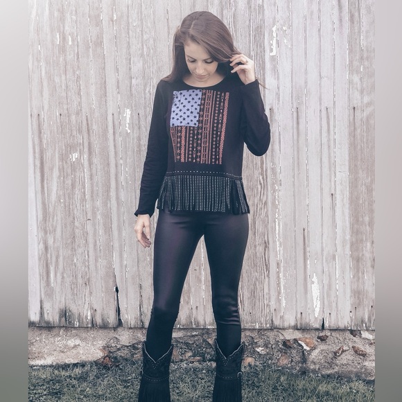 NWT flag shirt with studded fringe hem- multiple sizes! - Picture 2 of 4